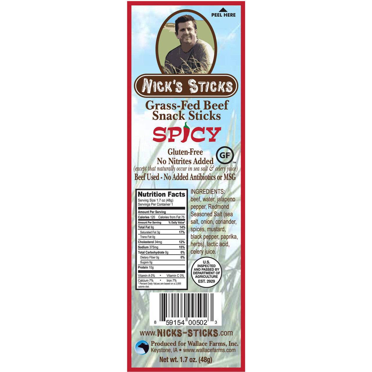 Nick's Sticks Spicy 100% Grass-Fed Beef Snack Sticks (25x1.7 OZ)-1
