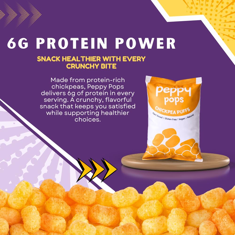 Peppy Pops Chickpea Puffs Party Mix Variety Pack - 6 Pack, 12 oz | 6 Assorted Flavors High Protein Crunchy Snacks | Includes Cheese, BBQ, Schezwan, Pizza, Mint & Masala Flavors | 6g Protein Per Bag-4