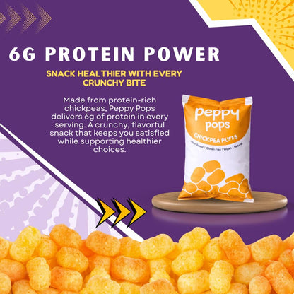 Peppy Pops Chickpea Puffs Party Mix Variety Pack - 6 Pack, 12 oz | 6 Assorted Flavors High Protein Crunchy Snacks | Includes Cheese, BBQ, Schezwan, Pizza, Mint & Masala Flavors | 6g Protein Per Bag-4