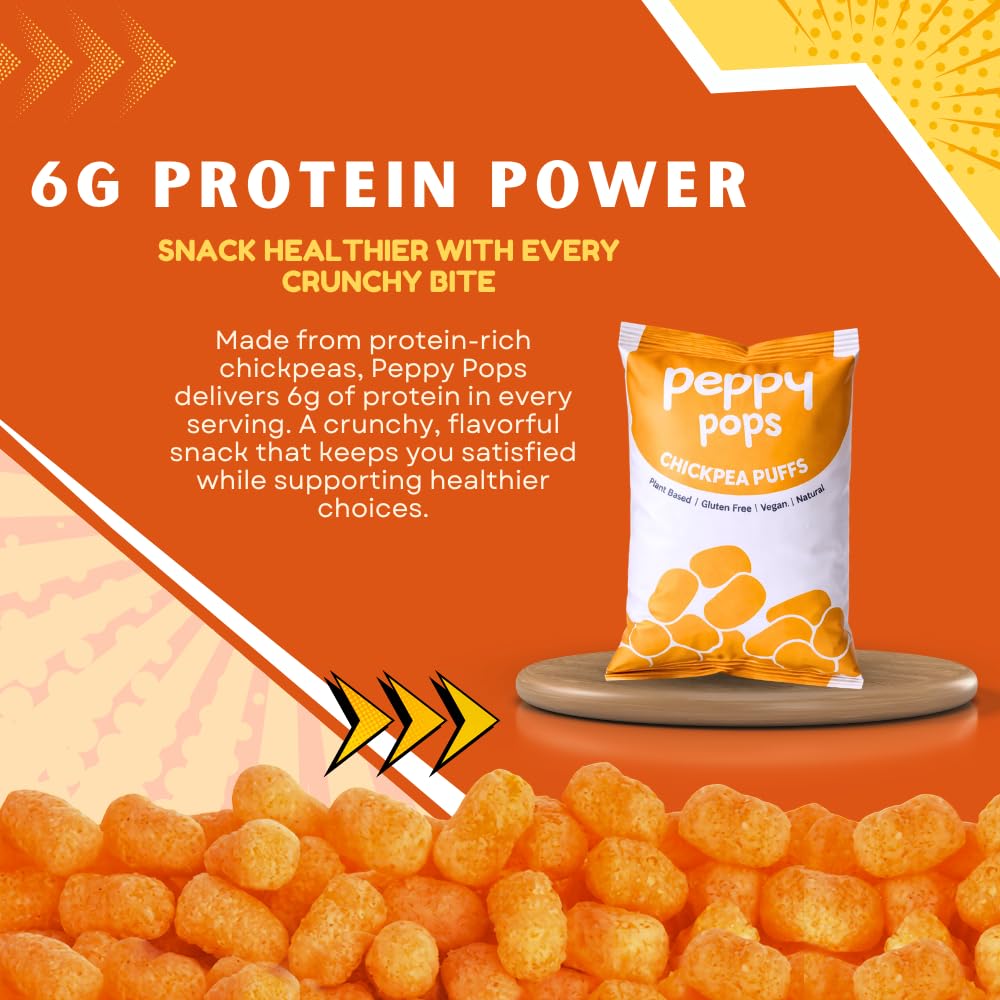 Peppy Pops Chickpea Puffs Firecracker Flavor - 6 Pack, 12 oz | Spicy Schezwan High Protein Snacks | Crunchy Better-for-You Snack and Healthy Alternative to Chips with 6g Protein Per Bag-4