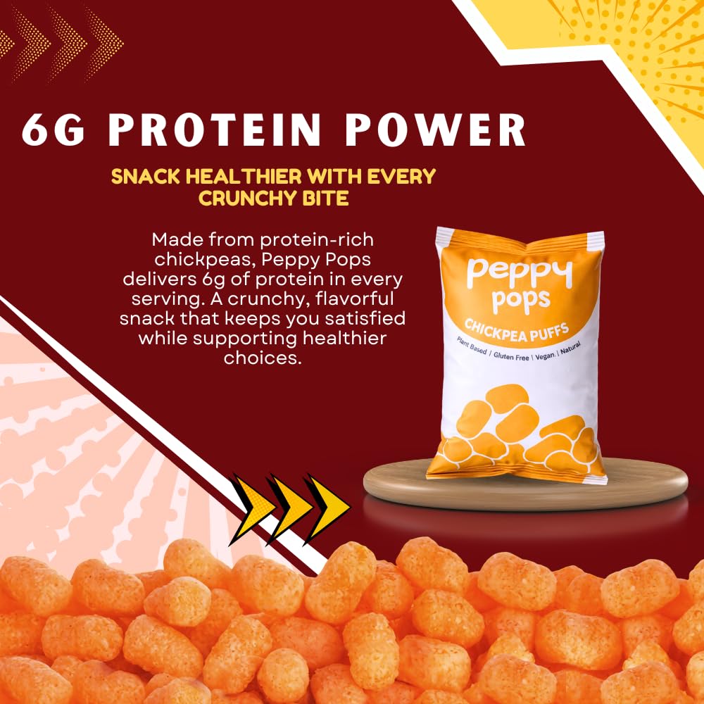 Peppy Pops Chickpea Puffs BBQ Blaze Flavor - 6 Pack, 12 oz | Smoky Barbecue Flavored High Protein Snacks | Healthy Alternative to Chips, Better-for-You Crunchy Snack with 6g Protein Per Bag-4
