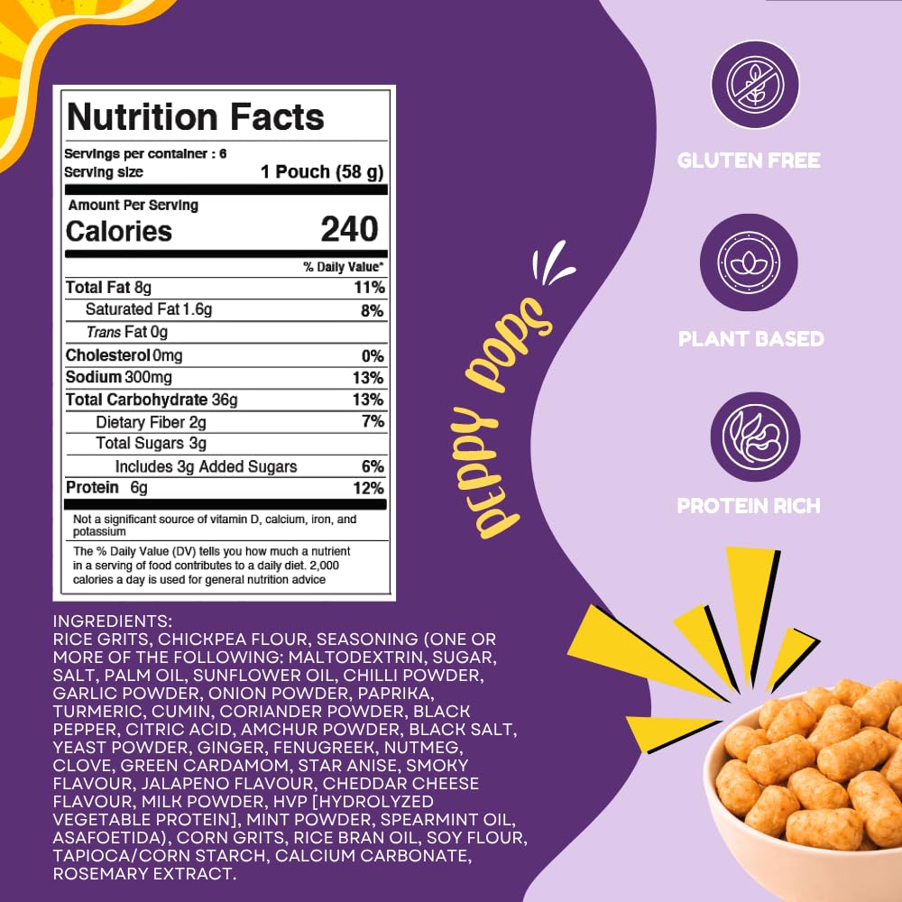 Peppy Pops Chickpea Puffs Party Mix Variety Pack - 6 Pack, 12 oz | 6 Assorted Flavors High Protein Crunchy Snacks | Includes Cheese, BBQ, Schezwan, Pizza, Mint & Masala Flavors | 6g Protein Per Bag-1