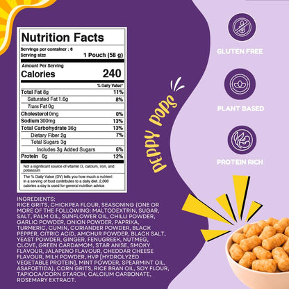 Peppy Pops Chickpea Puffs Party Mix Variety Pack - 6 Pack, 12 oz | 6 Assorted Flavors High Protein Crunchy Snacks | Includes Cheese, BBQ, Schezwan, Pizza, Mint & Masala Flavors | 6g Protein Per Bag-1