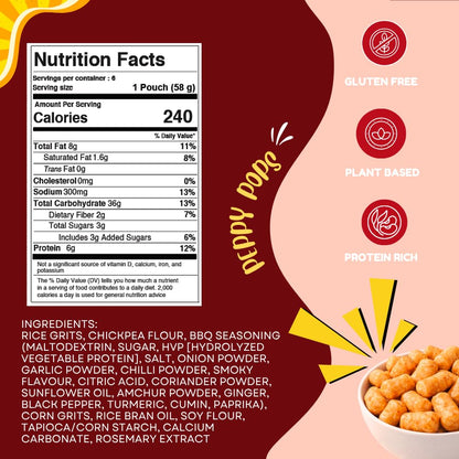 Peppy Pops Chickpea Puffs BBQ Blaze Flavor - 6 Pack, 12 oz | Smoky Barbecue Flavored High Protein Snacks | Healthy Alternative to Chips, Better-for-You Crunchy Snack with 6g Protein Per Bag-1