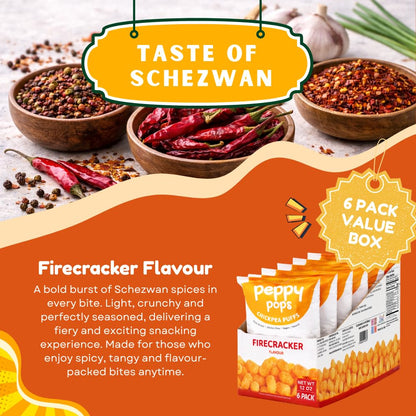 Peppy Pops Chickpea Puffs Firecracker Flavor - 6 Pack, 12 oz | Spicy Schezwan High Protein Snacks | Crunchy Better-for-You Snack and Healthy Alternative to Chips with 6g Protein Per Bag-3