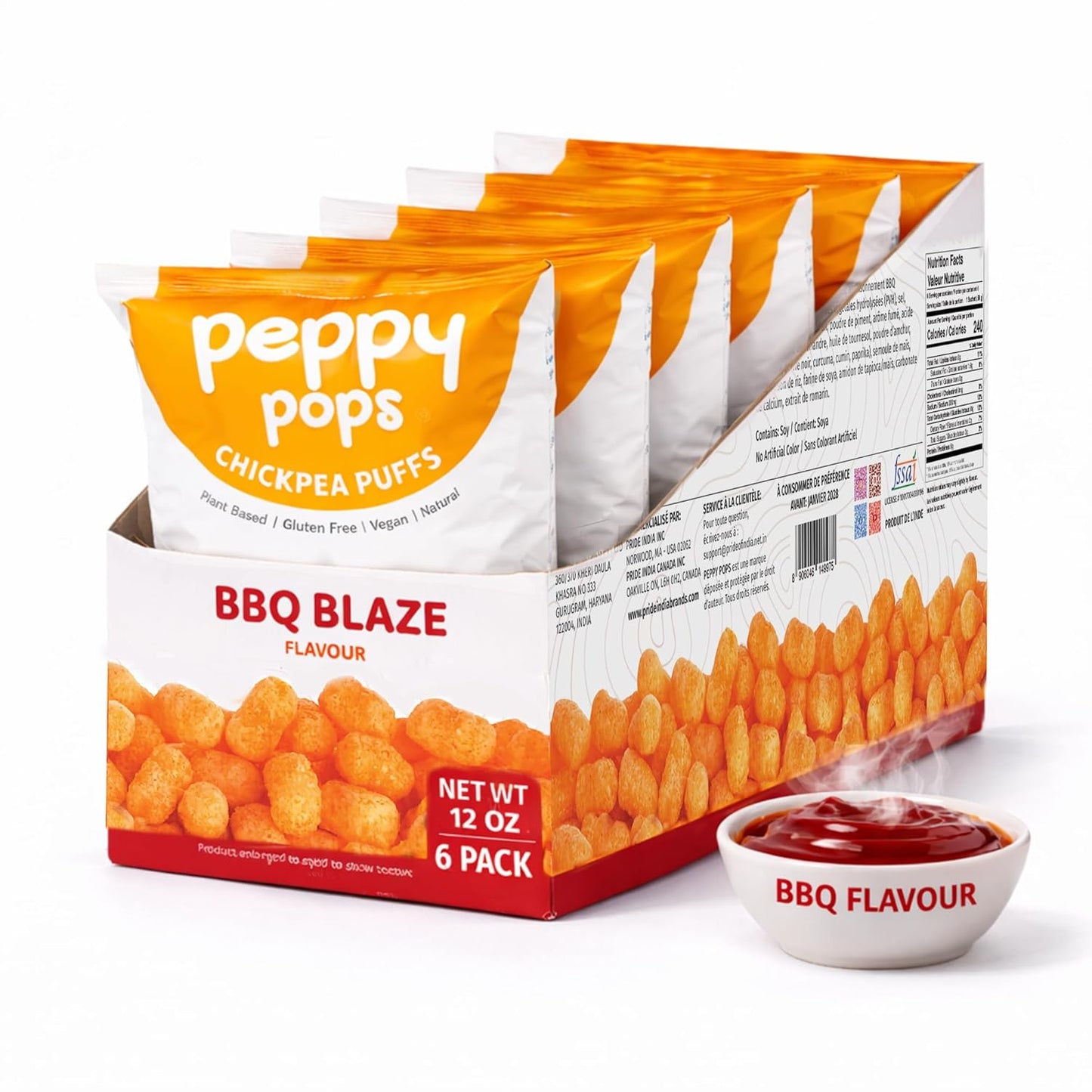 Peppy Pops Chickpea Puffs BBQ Blaze Flavor - 6 Pack, 12 oz | Smoky Barbecue Flavored High Protein Snacks | Healthy Alternative to Chips, Better-for-You Crunchy Snack with 6g Protein Per Bag-0