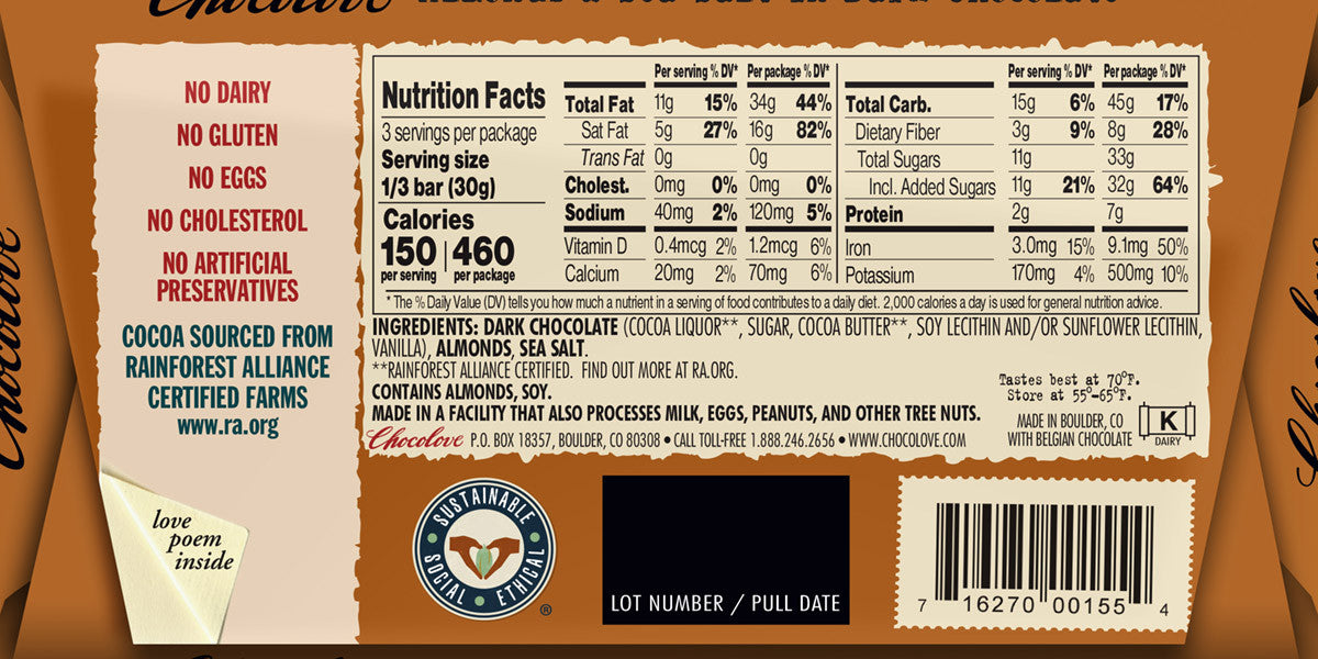 Chocolove Almonds & Sea Salt In Dark Chocolate (12x3.2Oz)-2